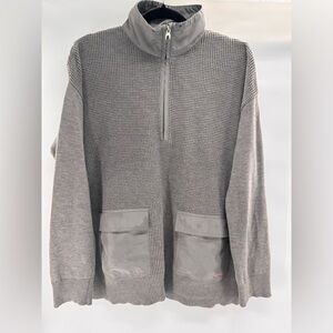 Ralph Lauren LRL Women’s Sz L Gray Sweater Pickets Drawstring 1/4 zip